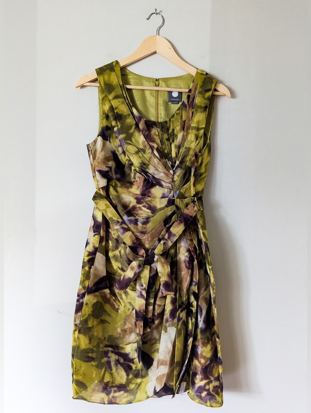BHLDN Quillaree Anthropologie Chartreuse Linen/Silk Dress